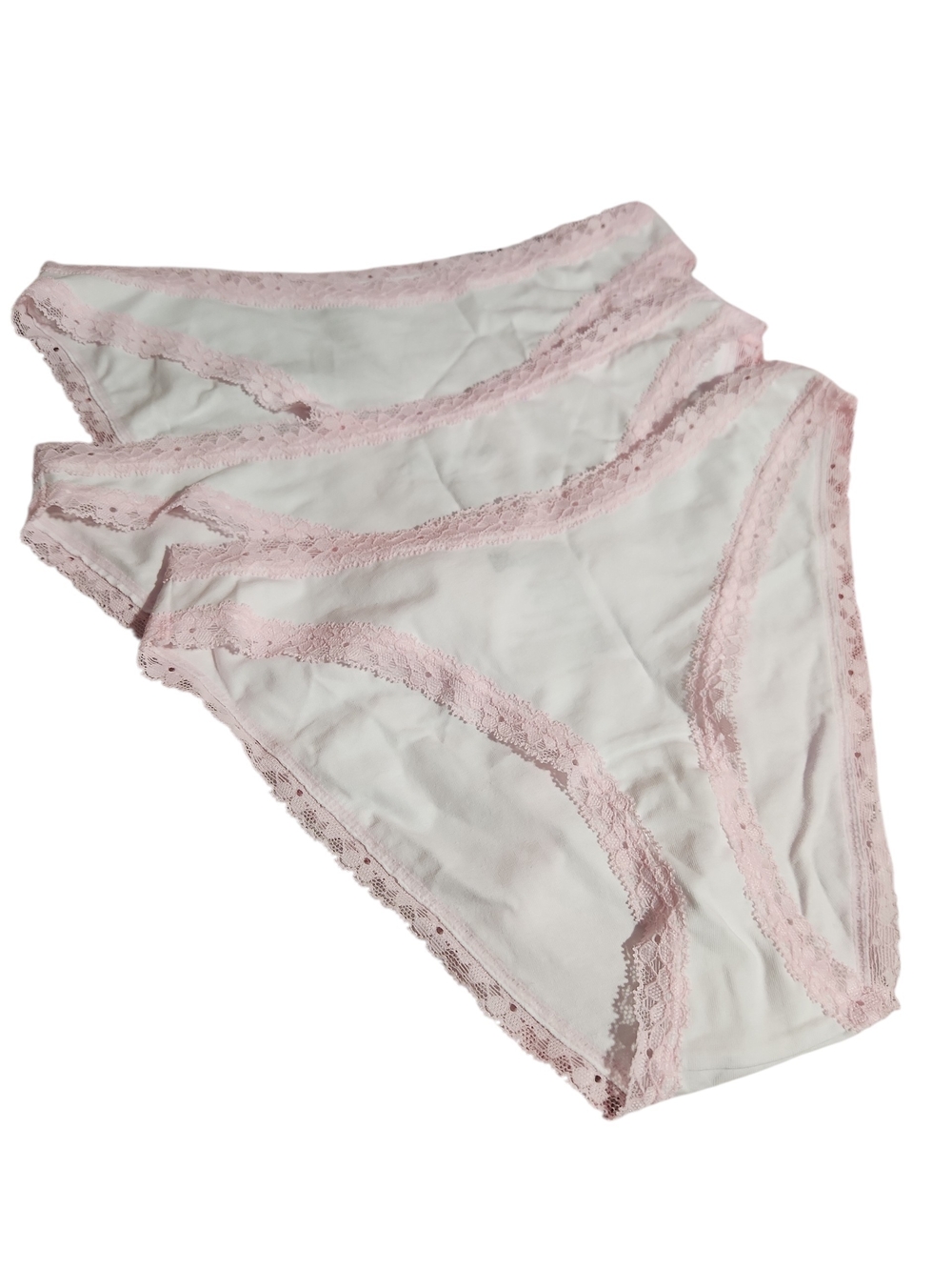 No Boundaries White Bikini Panties with Light Pink Lace Trim - 3 Pack